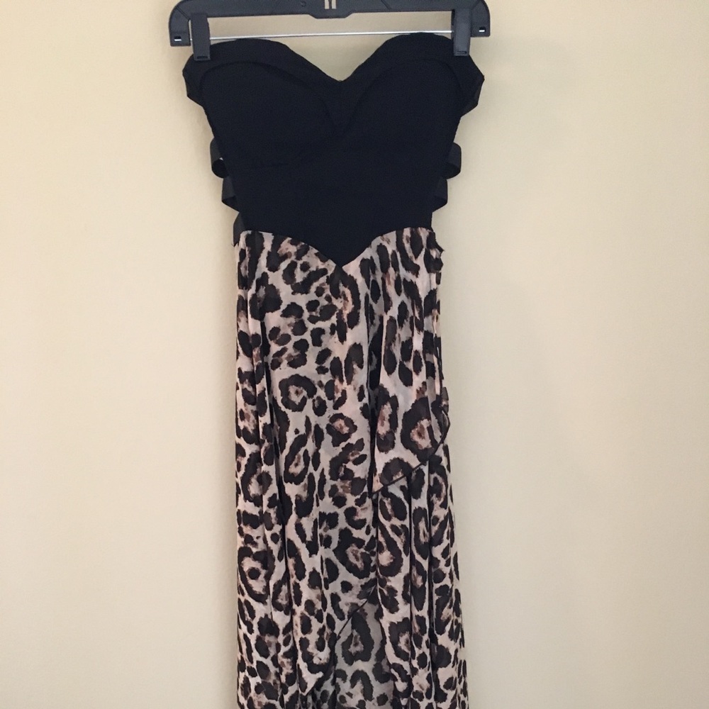 High-Low Strapless Cheetah Dress